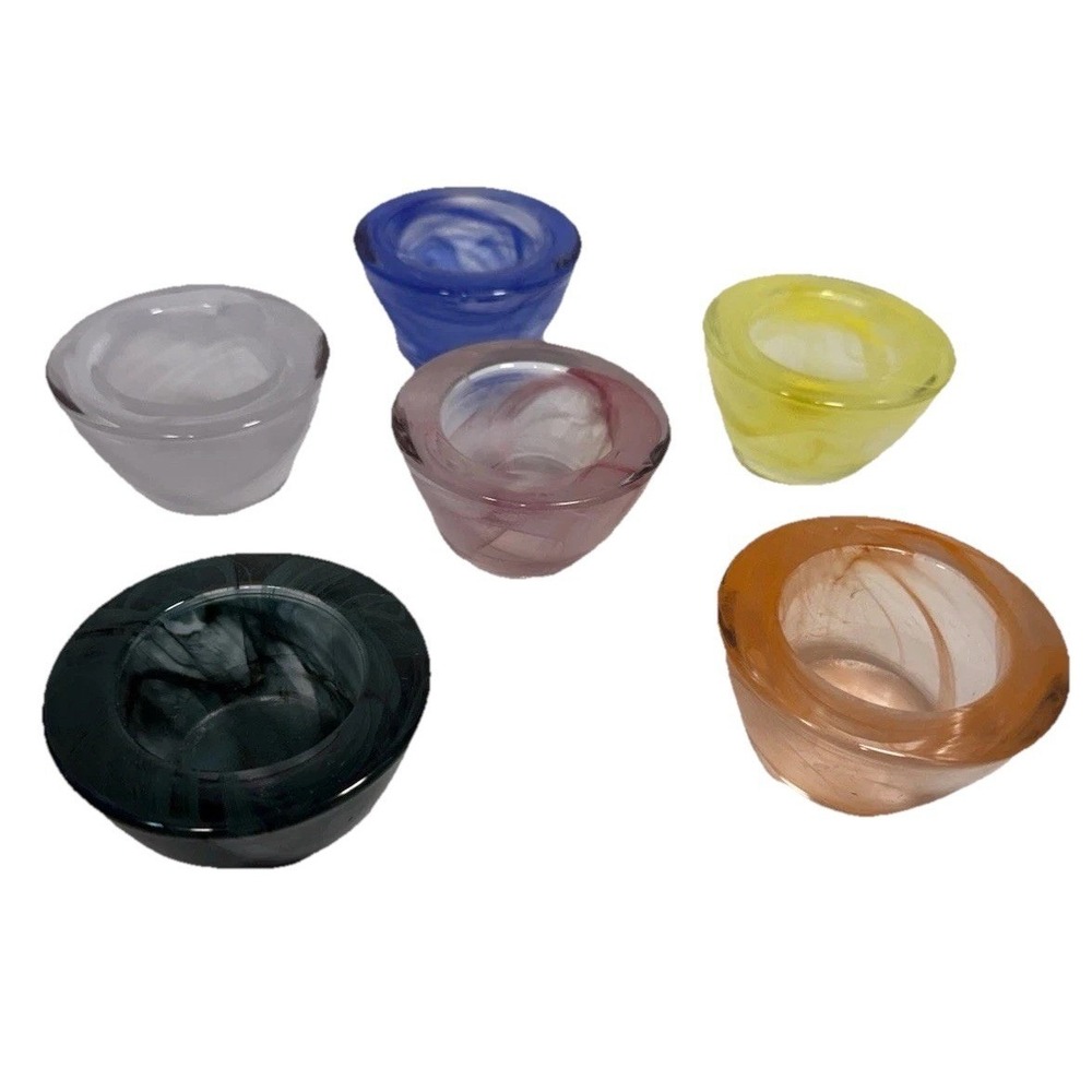 PartyLite Indulgences Awakening Swirl Glass Votive‎ Tealight Holder Set 6 EUC